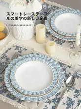ブルーフラワーパターン陶器ディッシュウェア【レトロスタイル・高級感・カフェ用】（セットアップ対応）