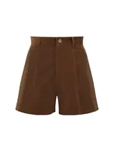 カフェ色のレトロなハイウエストコーデュロイショートパンツ【アメリカンスタイル・ルーズフィット・秋冬用】