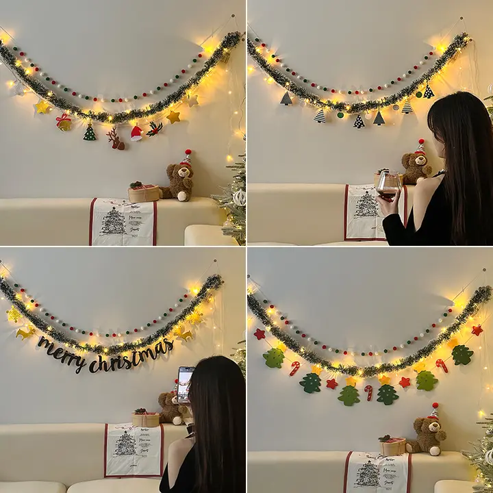 クリスマスツリー 装飾アイテム/撮影小道具/雰囲気シーンの配置/ファー/カラー旗のライトストリング