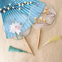 刺繍デザインの中式ダンス扇子【半透明・古典的なフラワーエッジ】