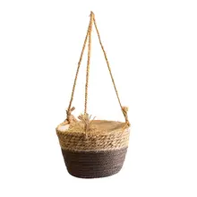 吊り下げ式バスケットプランター【草編み・観葉植物用・壁掛けデザイン】