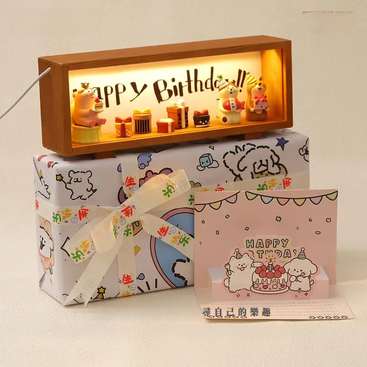 ラインデザインの小犬のギフトボックス【誕生日プレゼント・ライトボックス・装飾品】