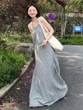 バックオープンのロングドレス【フレンチスタイル・フィット・夏用・ビーチ・旅行対応】