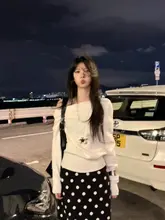 可愛いデザインのドット柄ニットスカート【ストレート・黒白・ハンター風】（セットアップ対応）