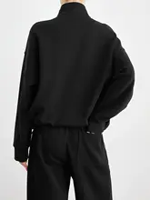 春のカジュアルコーデにぴったり！ブラック立襟ノーカラーパーカー【ゆったりシルエット・韓国風】