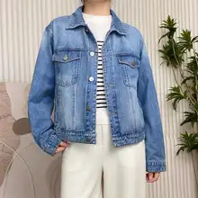 春秋用 ゆったりとしたデザインのビンテージ風デニムジャケット【グラデーションカラー・ショート丈・長袖】