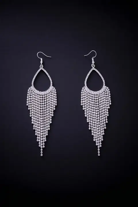 魅力的なロングフリンジイヤリング【水晶装飾・シルバー・ナイトクラブ用】