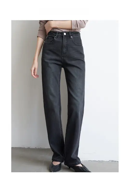 ハイウエストフィットデニムパンツ【レトロスタイル・ブラック・梨型シルエット】