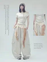 カジュアルカラーブロックデザインのボヘミアン風ワイドパンツ【透け感ある素材・ゆったりしたシルエット】