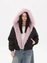 粉色のダウンパーカ【両面着用・フード付き・厚手・女性用】