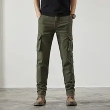 カジュアルミリタリースタイル メンズスリムストレートパンツ【春秋用・軍用グリーン・ストレッチ】
