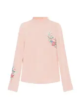 刺繍入りハーフハイネックフィットニットTシャツ【秋向け・国潮スタイル】