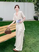 薄手のショートスリーブジャケット【カジュアル・女性用・夏用・フレアパンツ付き】（セットアップ対応）