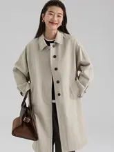 春季新作 無地 天絲トレンチコート【女性用・ゆったり・ロング丈・シングルボタン】