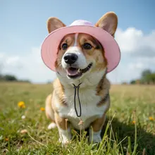 小型犬用夏用帽子【耳出し・日よけ・コーギー・お出かけ用・フィッシャーマンハット】