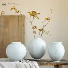 手作りの素焼き月明かり陶器花瓶【シンプルデザイン・リビング用・花器】