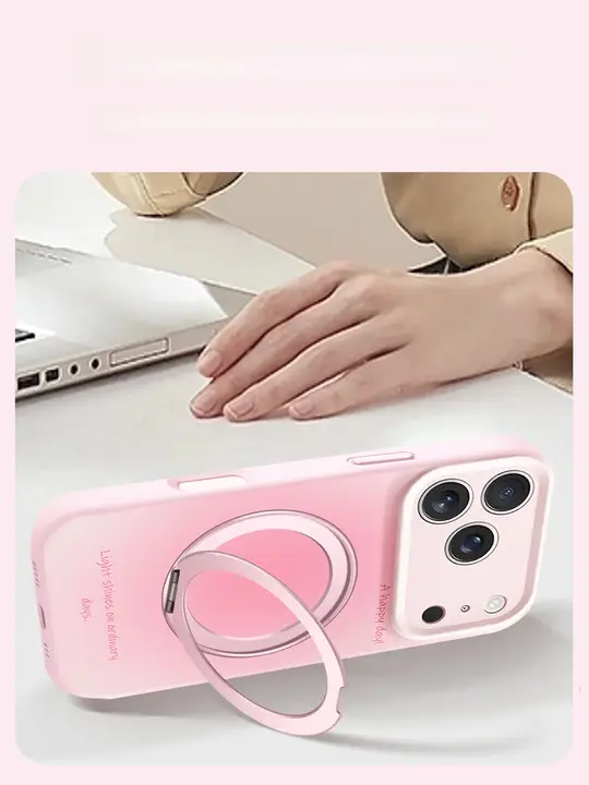 iPhone用液体シリコンケース【360度回転スタンド・ストラップ付き・全包囲保護】