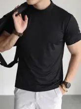 極上の柔らかさのアイスシルク生地短袖ハイネックTシャツ【メンズ・抗シワ・高弾力】