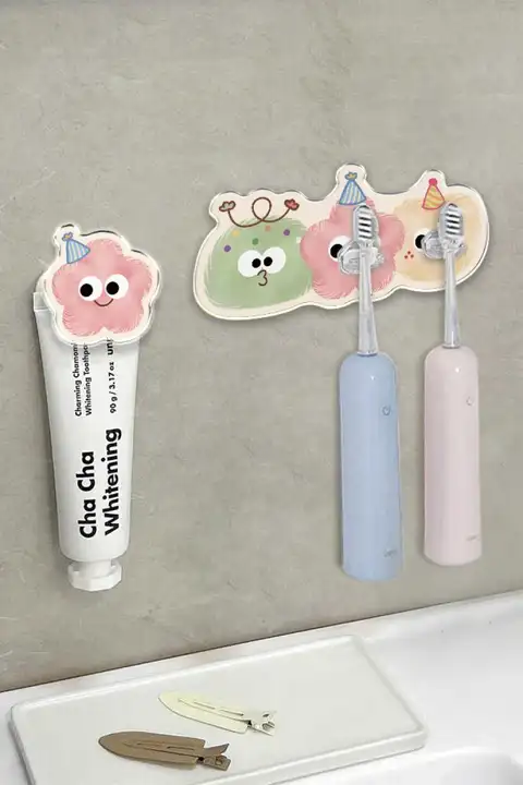 可愛いキャラクター歯ブラシ置き【バスルーム用・壁掛け・電動歯ブラシ対応】