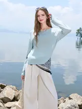 デザイン性のあるレーシングニットトップス【丸首・広めのシルエット・透かし編み】