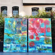 ポップアート風 抽象デザイン 大判手描きインテリアアート【寝室・リビング用】