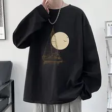 純綿長袖Tシャツ【春秋用・クルーネック・ゆったりフィット・プリントデザイン】