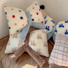 クッション 蝶結び うさぎベルベット ふわふわ 可愛い ベッド ソファ 寝室 インテリア インスタ映え