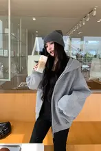 グレー フード付きジップアップパーカ【厚手・ルーズフィット・春秋用】