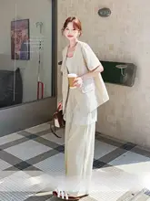 シンプルな通勤スタイルの女性用上下セット【デザイン性高い・ショートスリーブ・レースコンビ・ロングパンツ】（セットアップ対応）