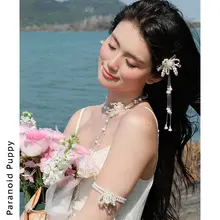 フラワービーズデザインのトレンド感溢れるアームバンド【パール・フリンジ・ウェディング用】