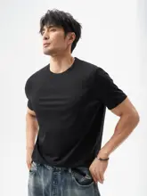 LEZORA シルク混紡 メンズスリムフィット Tシャツ【丸首・短袖・サラッとした肌触り】