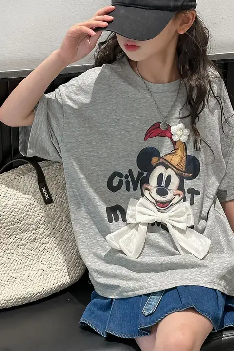 勾花デザインの女児夏用短袖Tシャツ【ゆったりとしたサイズ・カジュアルスタイル】（セットアップ対応）