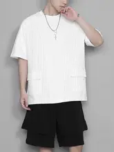 Tシャツ 半袖 メンズ カジュアル ストライプ ポケット 切り替え デザイン 日系 港風 個性