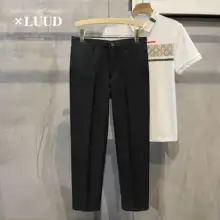 ブラックカジュアル九分パンツ【男士・スリムフィット・皺になりにくい】