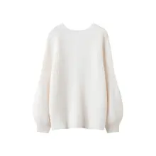 バルーン袖の長袖カシミヤニットカーディガン【Vネック・秋冬用・ゆったりシルエット】