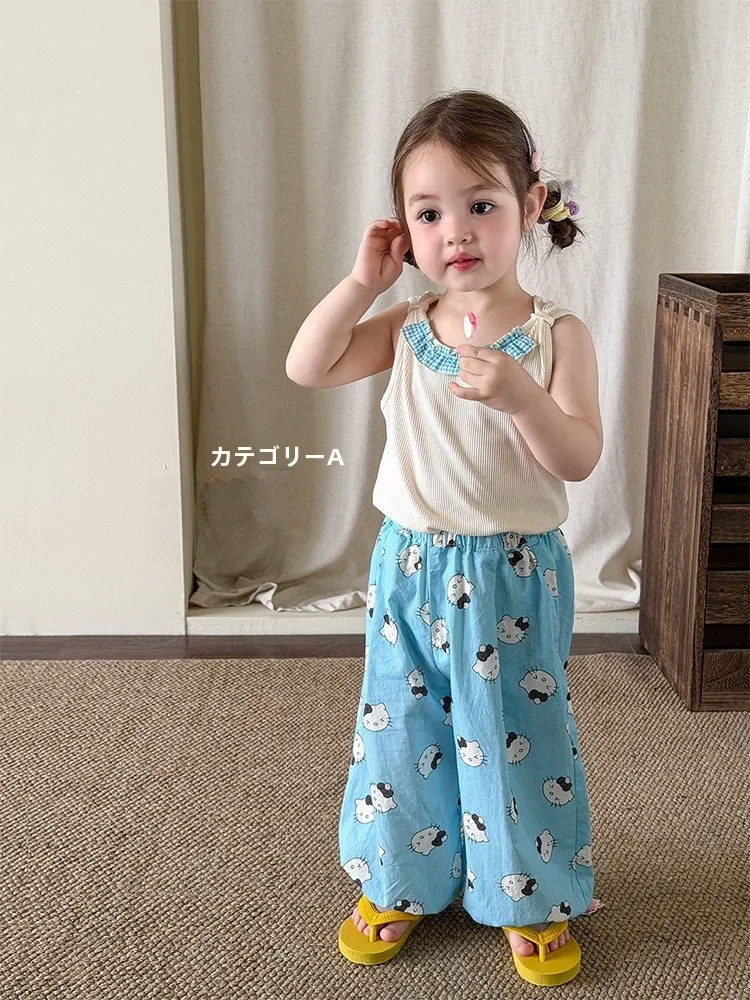 夏用薄手子供服：9ヶ月女児向けの防蚊セットアップデザイン
