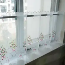 穴あけ不要のリボン刺繍ミニウィンドウカーテン【半透明・おしゃれな装飾用】