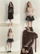 韓国風レトロ長袖オフショルダーTシャツ【フリーローブ・冬用】（セットアップ対応）