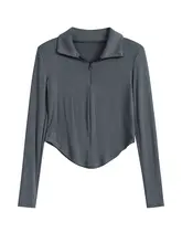 ポロ襟アールヘム長袖Tシャツ【レディース・春夏用・スリムフィット・トレンドスタイル】