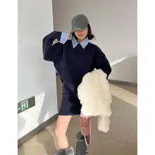 春先にぴったり！学院風シャツとニットの組み合わせスカート【ボディコン・二点代】（セットアップ対応）