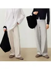 秋用コットンパンツ【グレー・スラウチストレート・ウエストゴム】