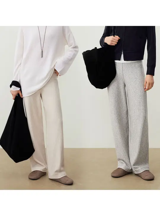 秋用コットンパンツ【グレー・スラウチストレート・ウエストゴム】