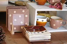 美濃焼手作り陶器 コーヒー豆デザインマグカップ【ヴィンテージ風・デザート皿付き】