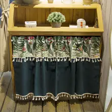 アメリカンカントリー調 ジオメトリック植物デザインのレトロ半カーテン【キッチン用・吊り房付き・洗面台用】