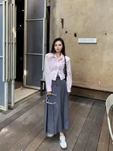 高腰グレーウエストスカート【Aライン・プリーツデザイン・春秋用】