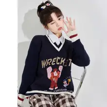 秋冬用 レディース Vネックニットセーター【・ルーズフィット・カレッジスタイル】