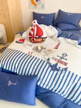 海軍風カートゥーン帆船デザインの全棉ベッドリネン【極上の柔らかさ・子供用】（セットアップ対応）
