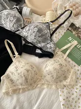 フラワー柄レースブラジャー【ノー打孔・三角カップ・レトロデザイン・小胸向け・防下垂】