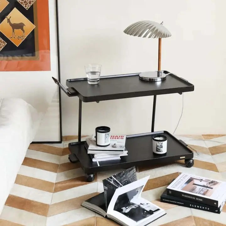 移動式カート 家庭用 ソファ収納 小さなサイドテーブル 餐カート ブラック