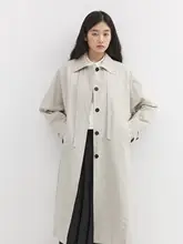 リネンコットン製のロングトレンチコート【ドローストリングデザイン・ルーズフィット】